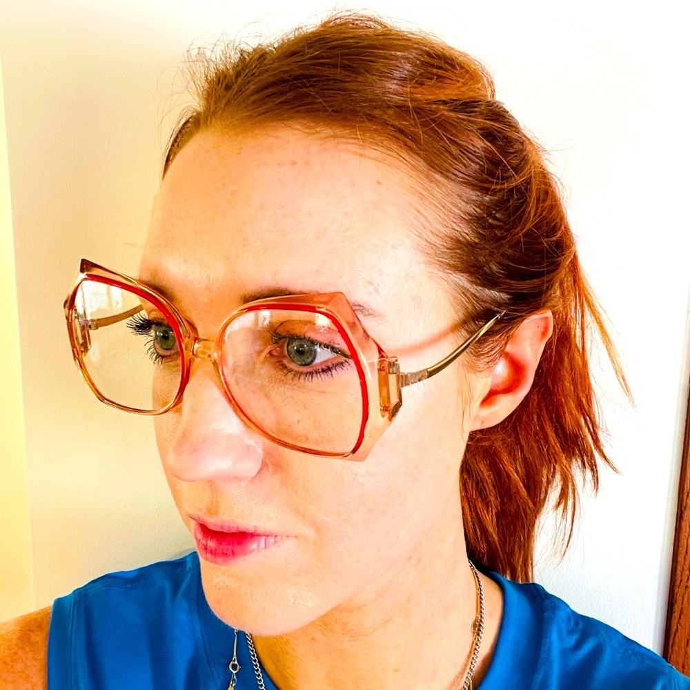 Vintage Oversized Glasses with Red Rimmed Frame